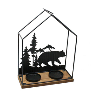 Woodland Silhouette Candleholder Lantern - Medium