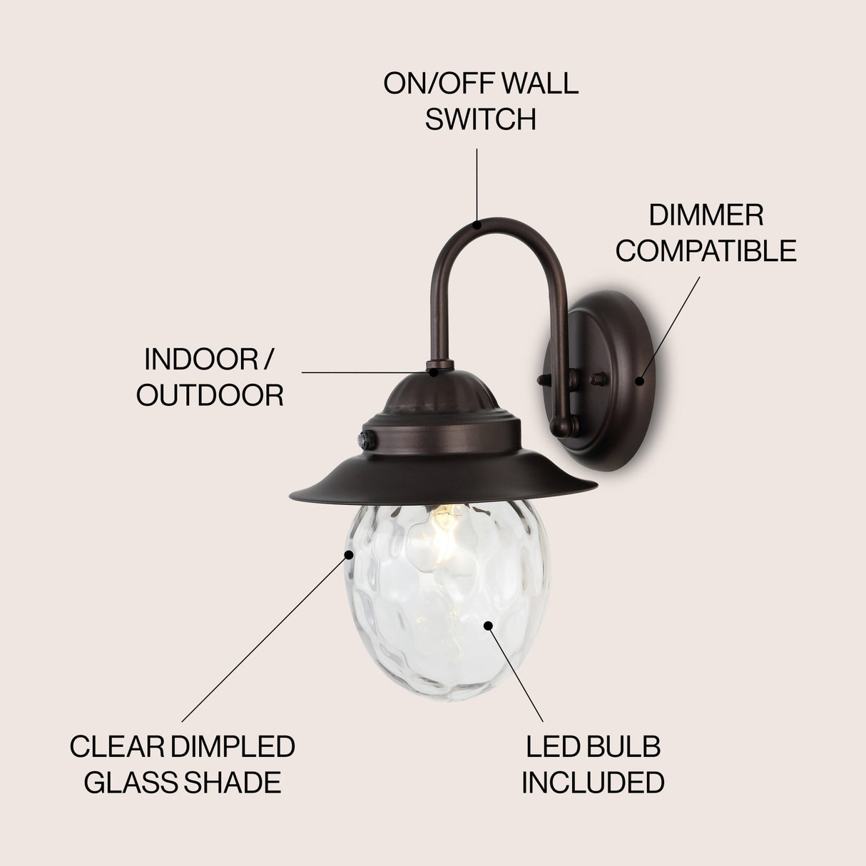 Rodanthe 1 - light farmhouse industrial iron/glass outdoor led sconce - Tuesday Morning - Wall Sconces