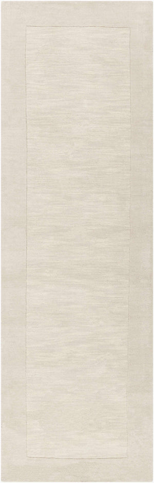 Bordered Solid Beige Cream Wool Rug
