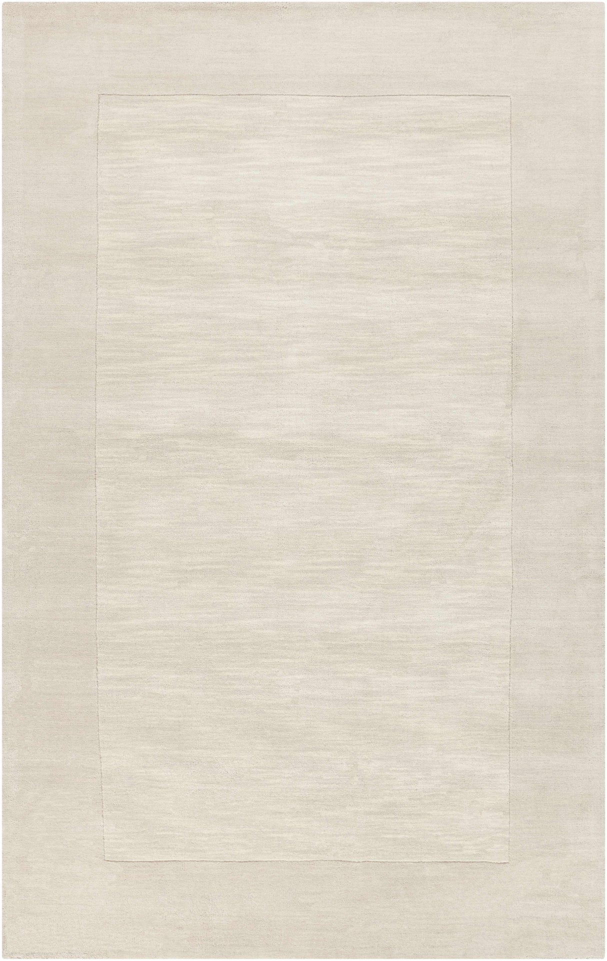 Bordered Solid Beige Cream Wool Rug