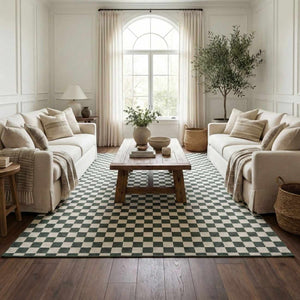 Kaysar Oil Green Checkered Washable Area Rug