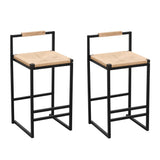 Rope Woven Bar Stool with Low Back and Metal Base, Set of 2 - Bar Stools