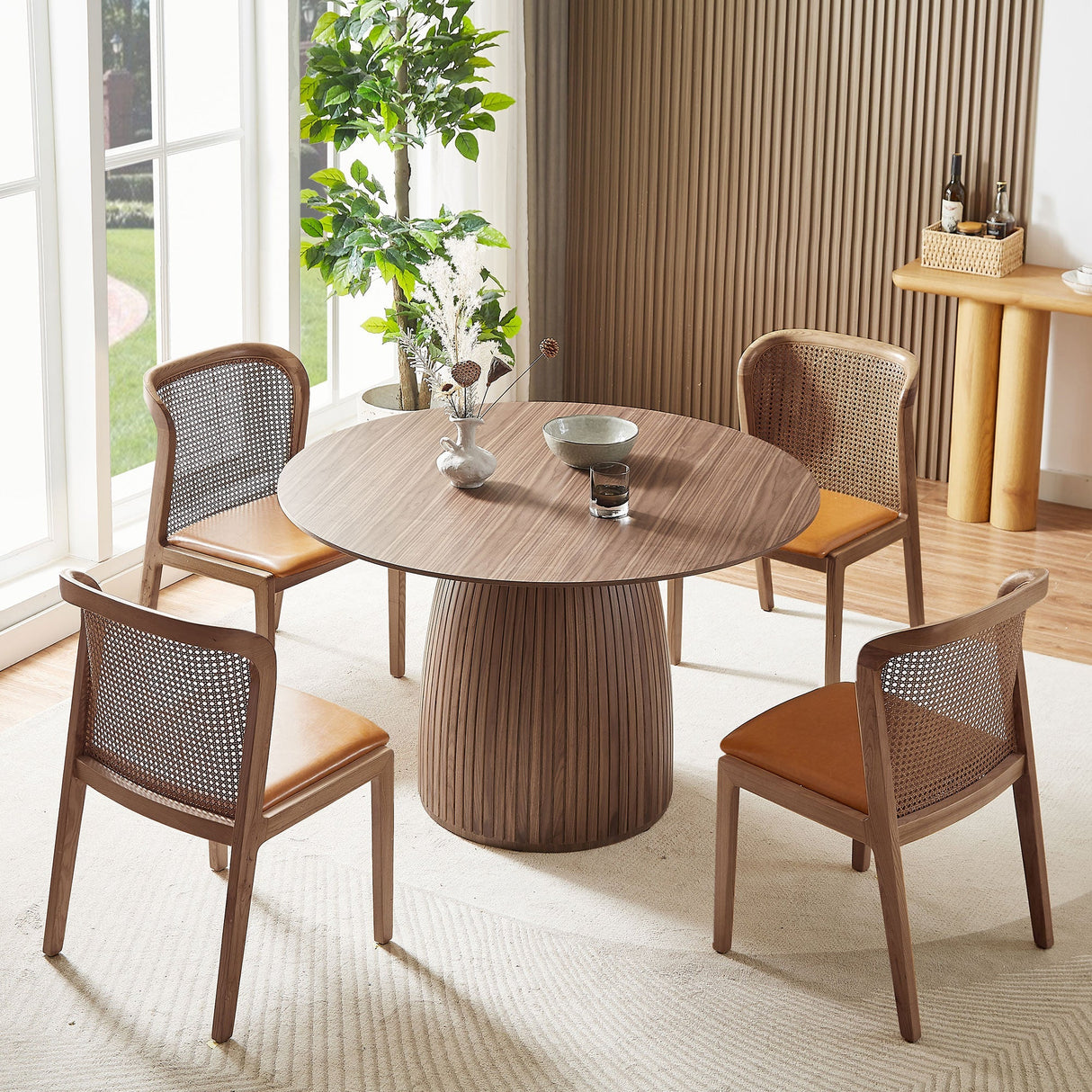 Round Dining Table with Pedestal Wood Base - Dining Tables