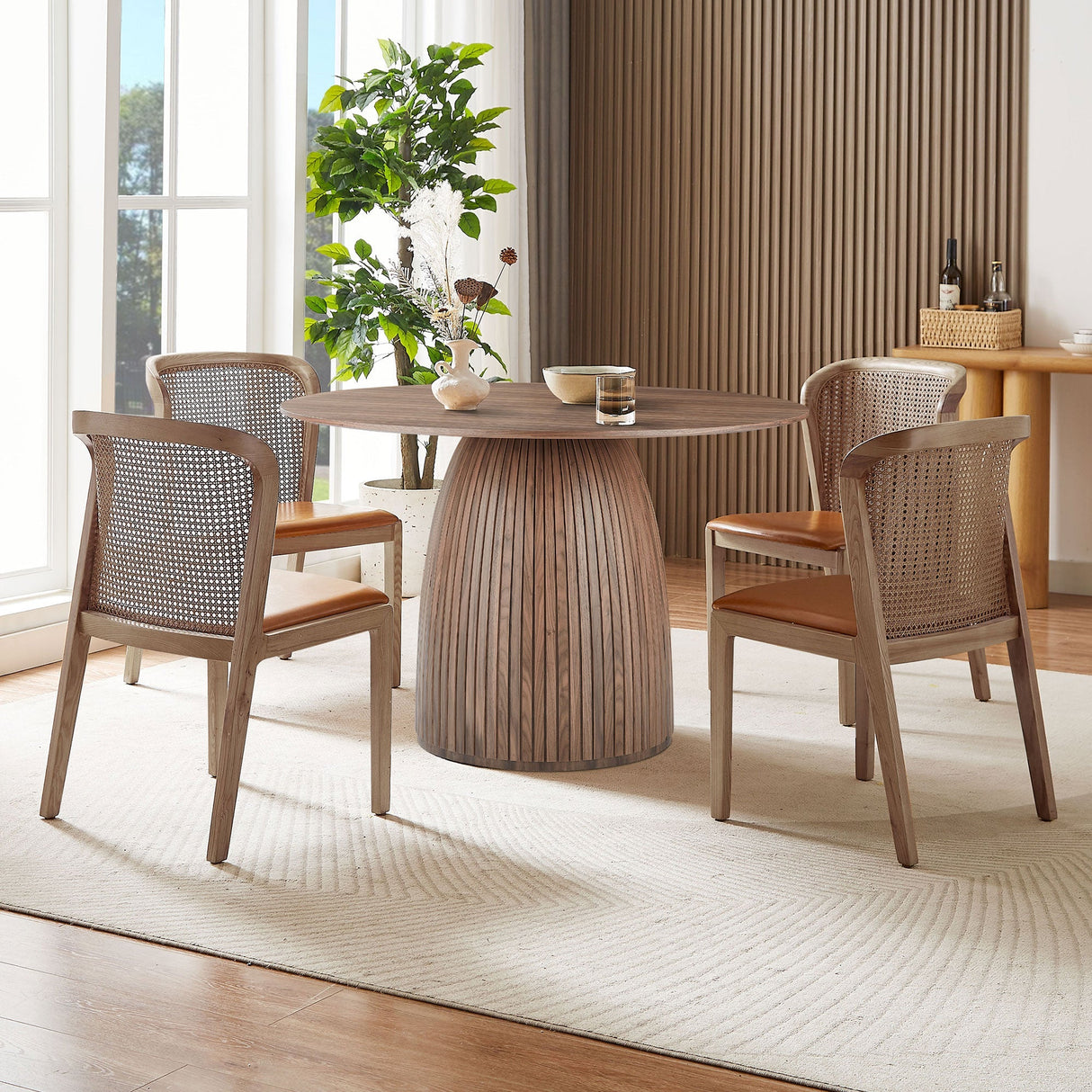 Round Dining Table with Pedestal Wood Base - Dining Tables
