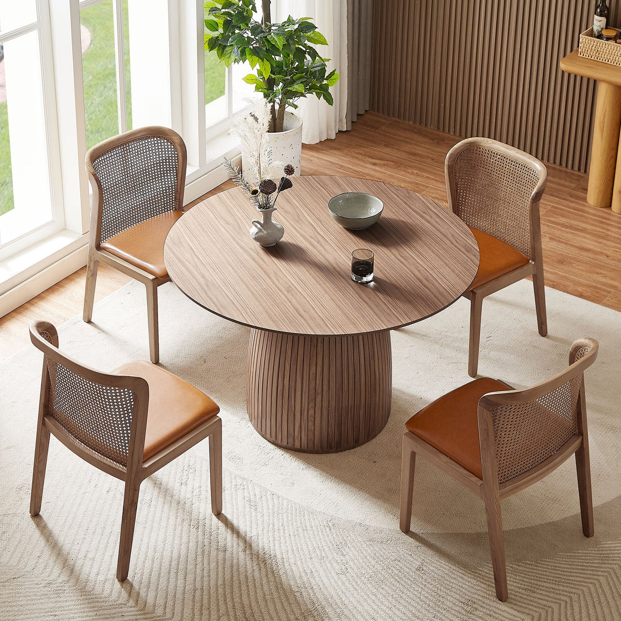 Round Dining Table with Pedestal Wood Base - Dining Tables