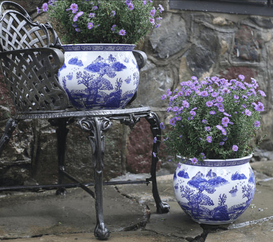 Ceramic blue & white landscape design 11-inch planter pot