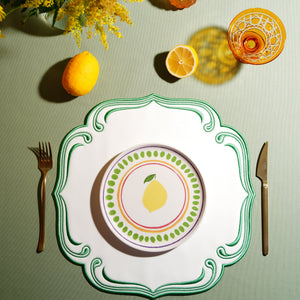 Royal White Green Trim Square Faux Leather Placemat
