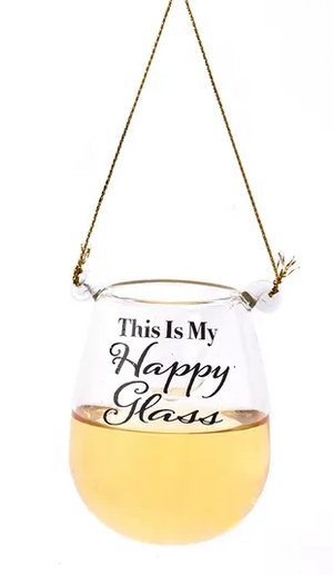 Stemless Liquid Wine Glass Ornament - This Is My Happy Glass