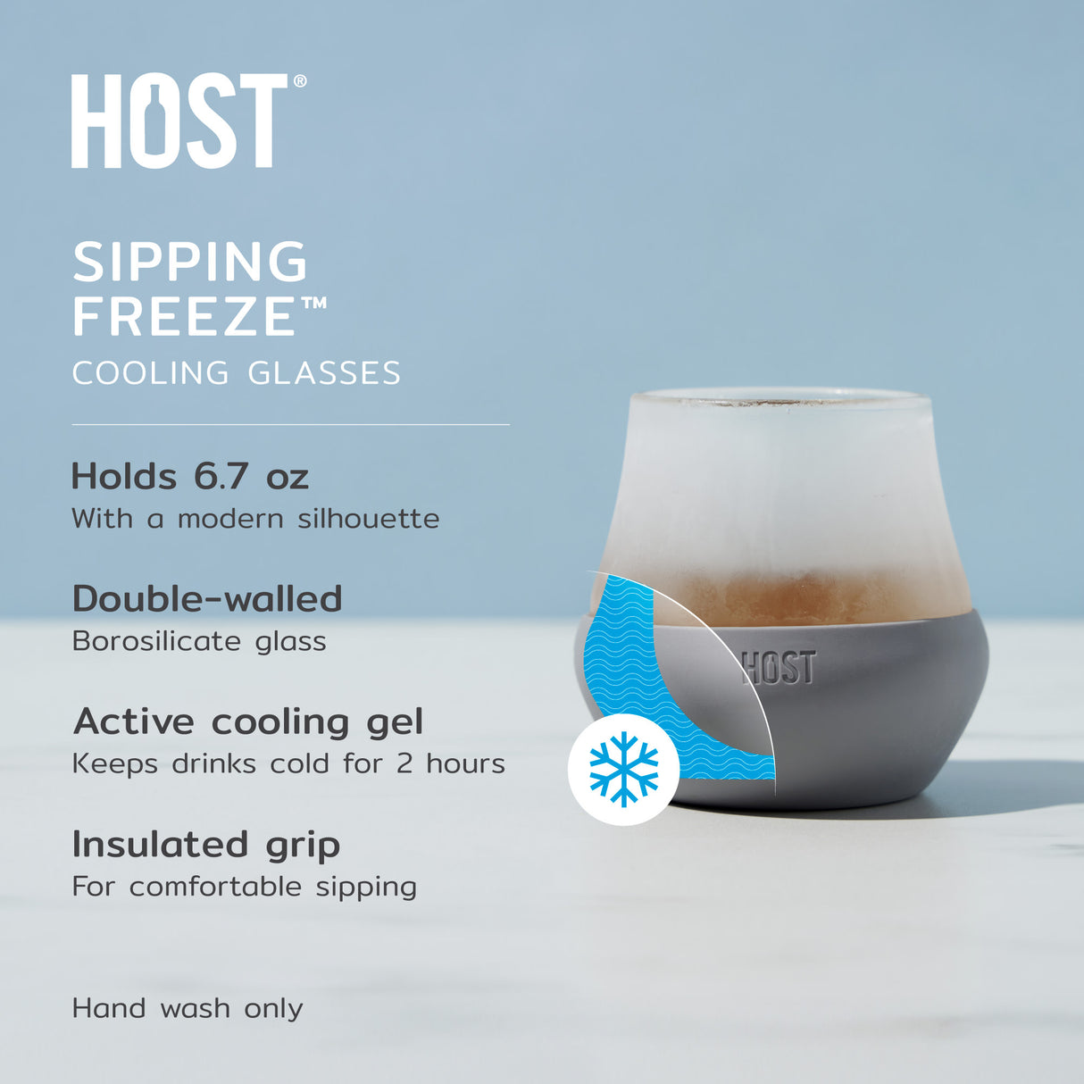 Glass Tasting FREEZE™ – (Set of 2) 6.7 oz Insulated Glass with Cooling Gel and Silicone Grip