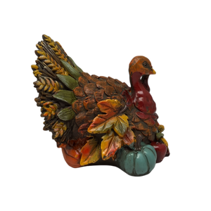 Resin Bountiful Harvest Turkey Figurine Looking Left