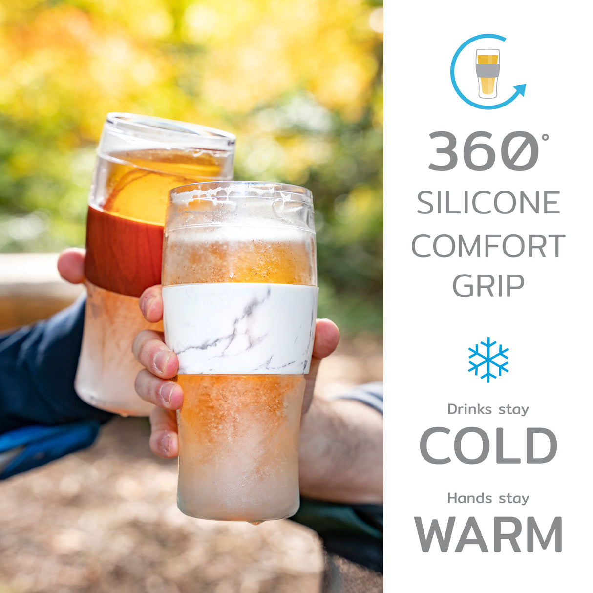 Beer FREEZE™ Cooling Pint Glass – 16 oz Insulated Freezer Beer Tumbler with Gel and Silicone Grip
