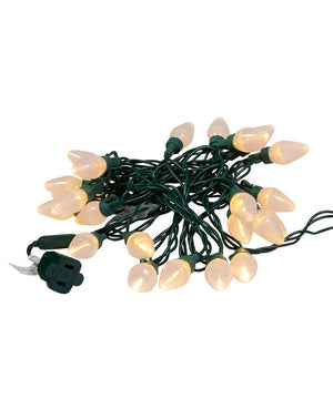25-Light Warm White Pearl LED C7 Light Set With Green Wire
