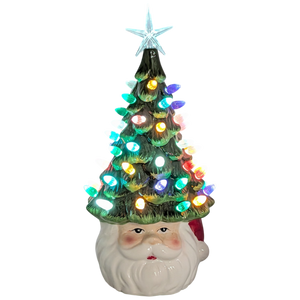 Santa  Ceramic Christmas Tree Lighted  With Timer