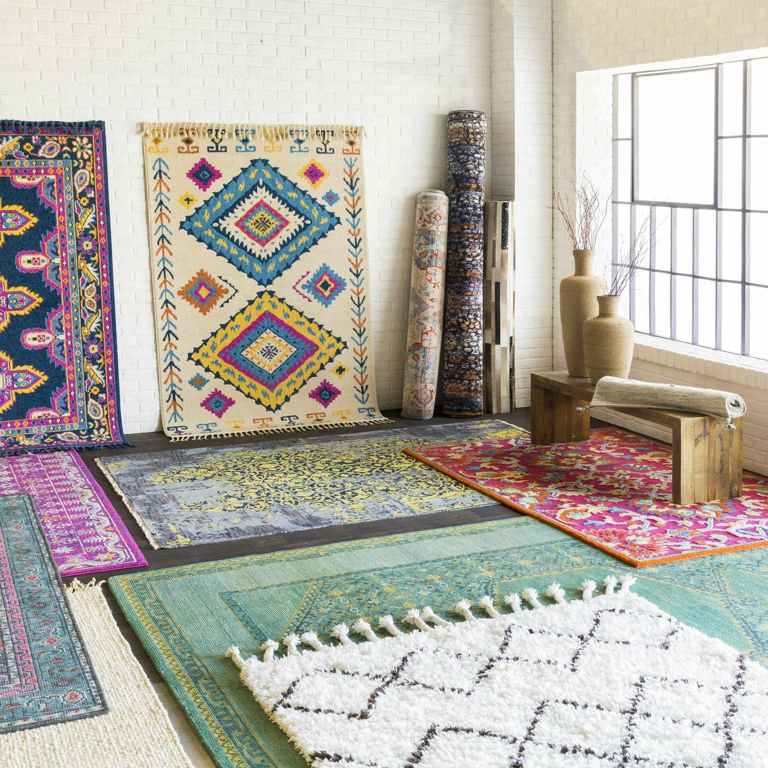 Catoosa White/Black Trellis Wool Rug - Clearance