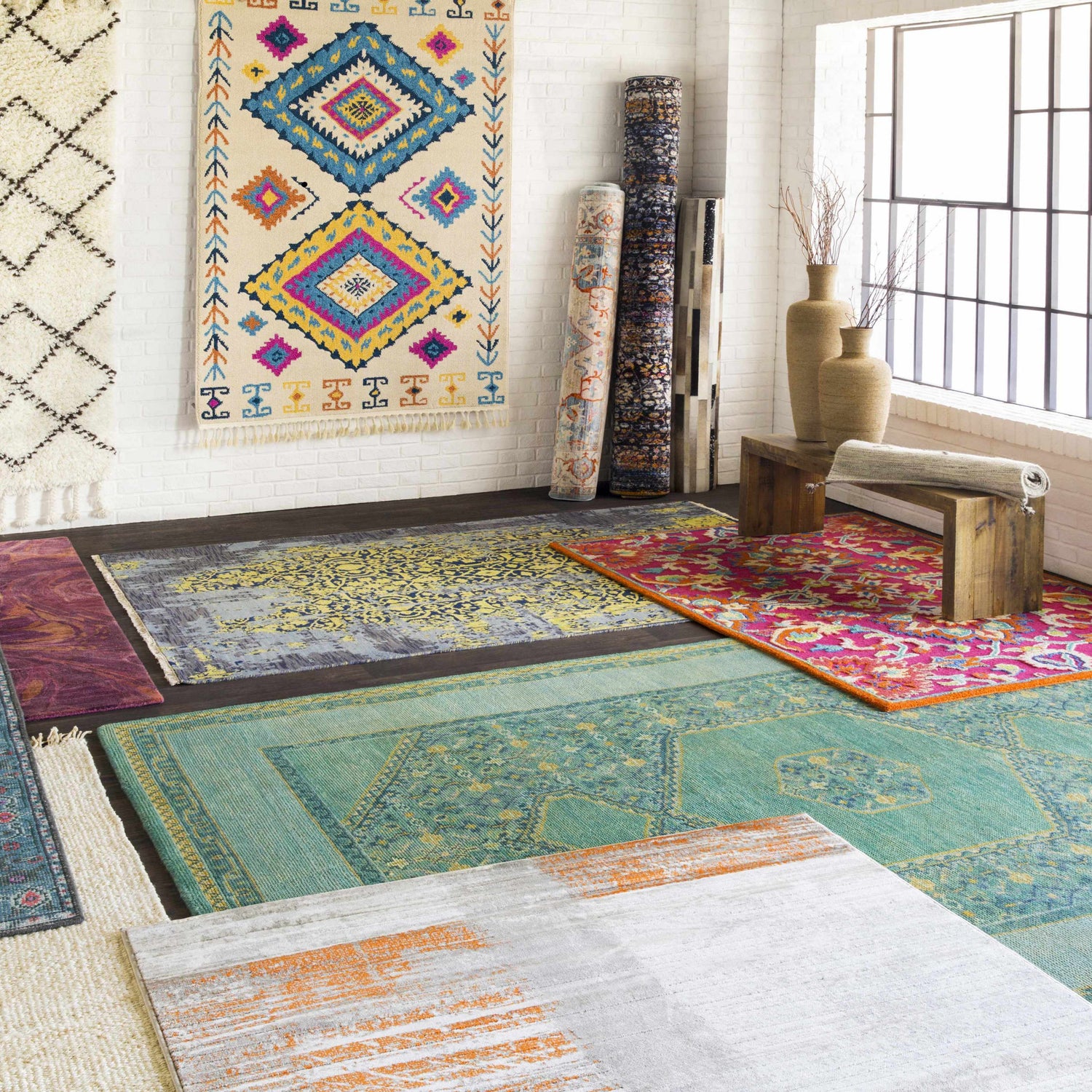 Catoosa White/Black Trellis Wool Rug - Clearance