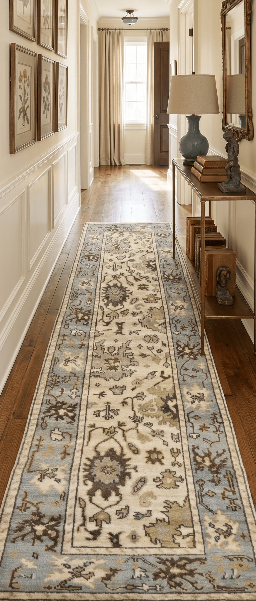 Runner 2.7x12 Oushak Beige And Blue Hand Knotted Wool Rug
