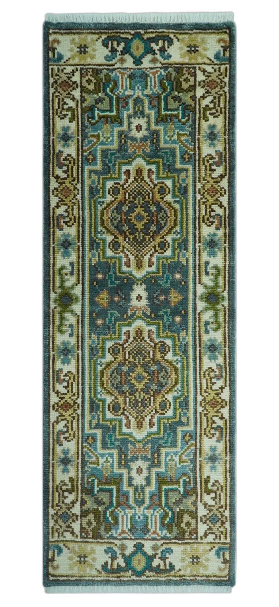 Runner Blue And Brown Traditional Heriz Hand Knotted Made to Order Wool Rug