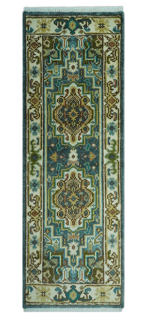 Runner Blue And Brown Traditional Heriz Hand Knotted Made to Order Wool Rug