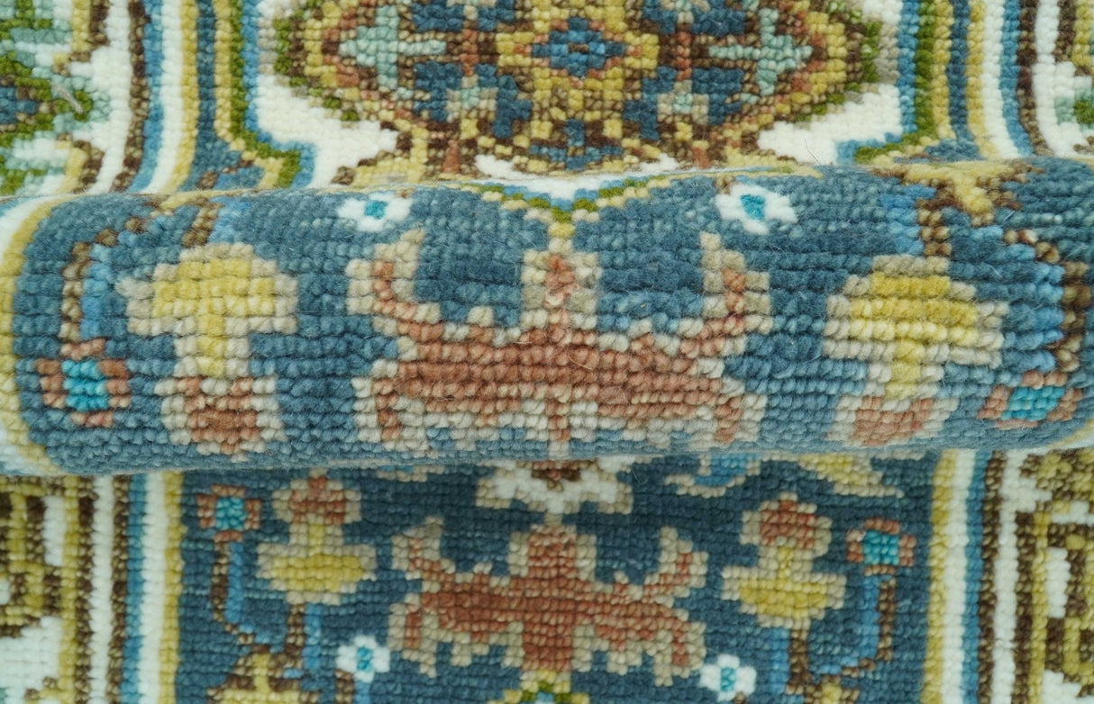 Runner Blue And Brown Traditional Heriz Hand Knotted Made to Order Wool Rug
