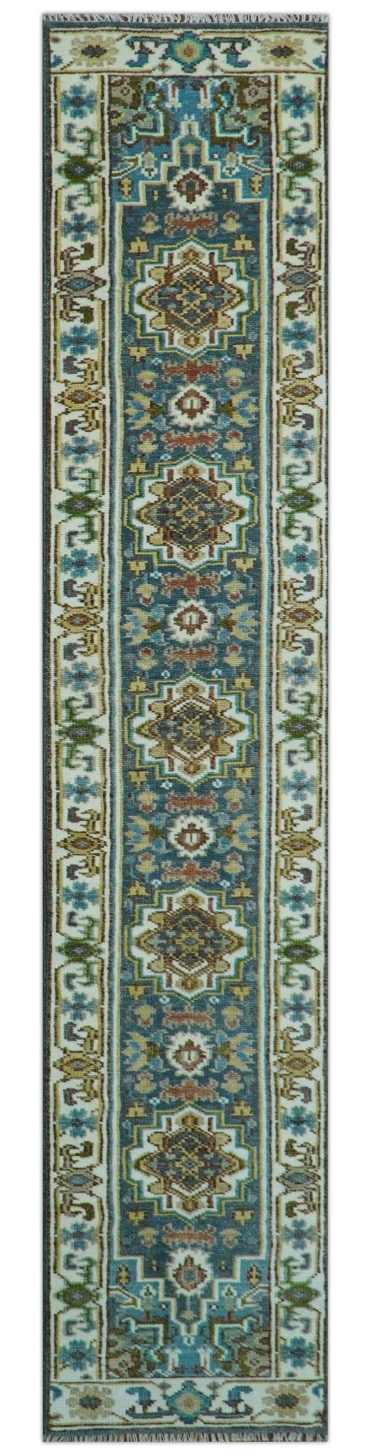 Runner Blue And Brown Traditional Heriz Hand Knotted Made to Order Wool Rug