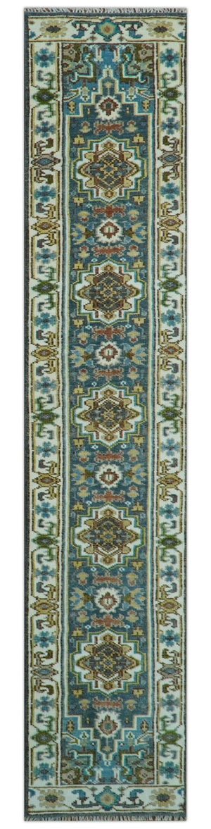 Runner Blue And Brown Traditional Heriz Hand Knotted Made to Order Wool Rug