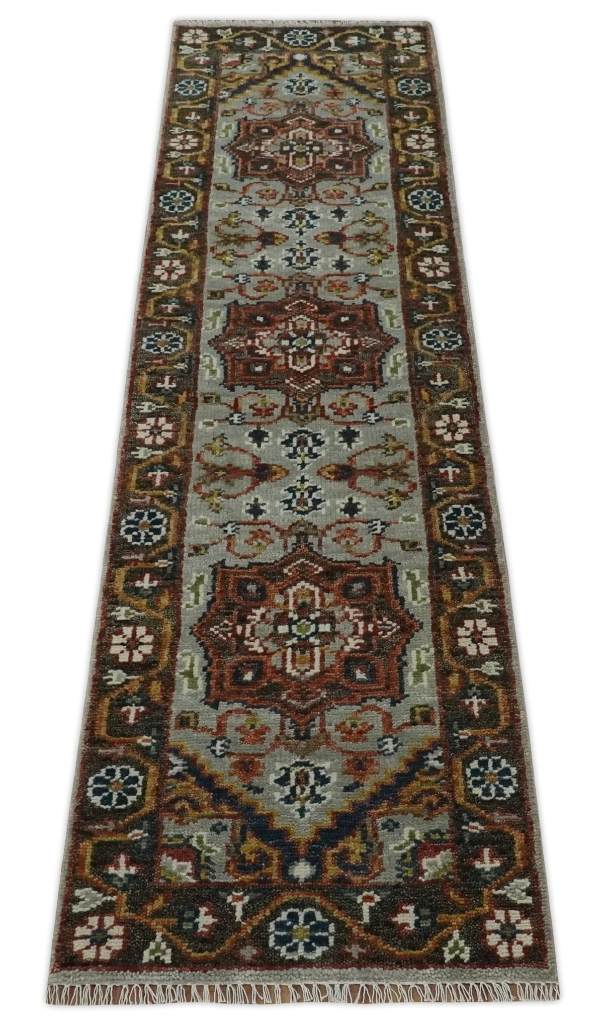 Runner Brown And Gray Heriz Hand Knotted Made to Order Wool Rug