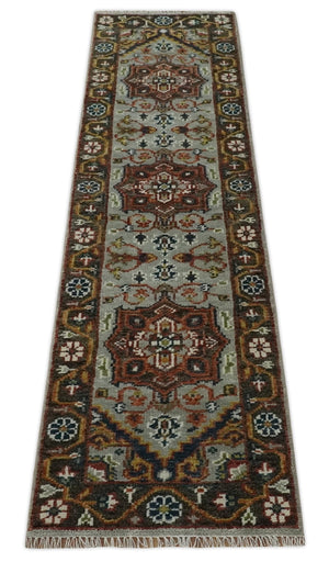 Runner Brown And Gray Heriz Hand Knotted Made to Order Wool Rug
