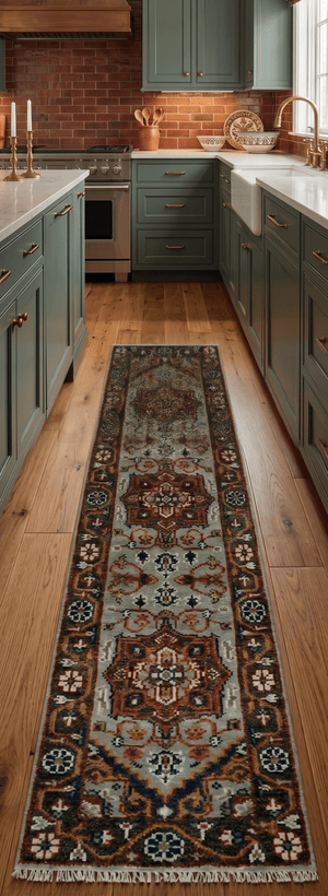 Runner Brown And Gray Heriz Hand Knotted Made to Order Wool Rug