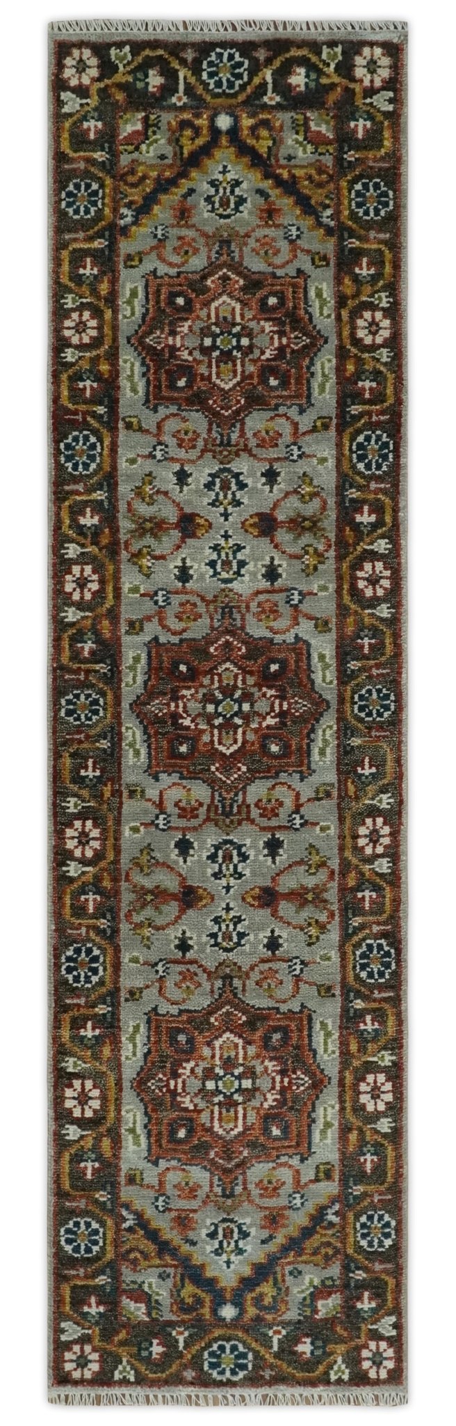 Runner Brown And Gray Heriz Hand Knotted Made to Order Wool Rug