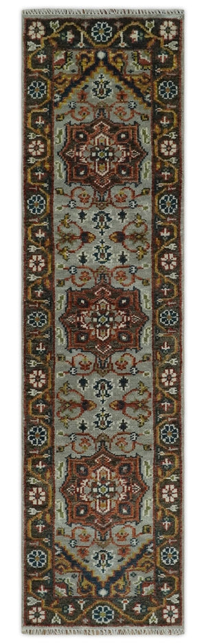 Runner Brown And Gray Heriz Hand Knotted Made to Order Wool Rug