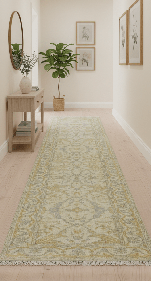 Runner Hand Knotted Traditional Oushak Design Beige 3x10 Wool Rug