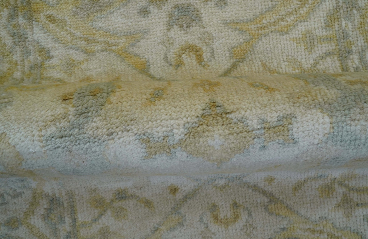 Runner Hand Knotted Traditional Oushak Design Beige 3x10 Wool Rug