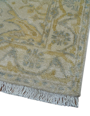 Runner Hand Knotted Traditional Oushak Design Beige 3x10 Wool Rug