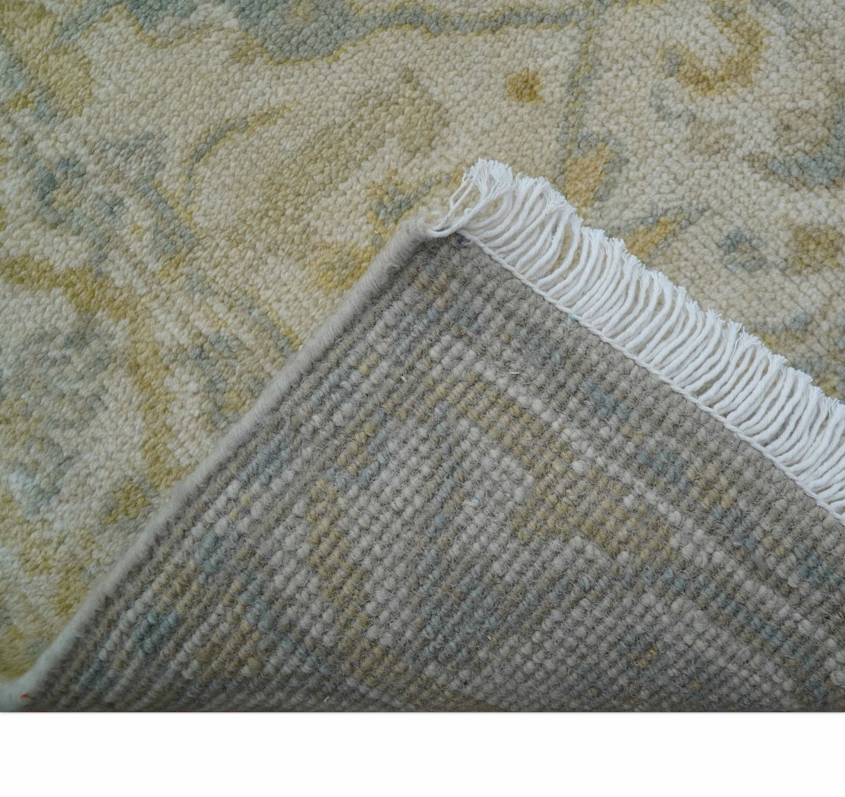 Runner Hand Knotted Traditional Oushak Design Beige 3x10 Wool Rug