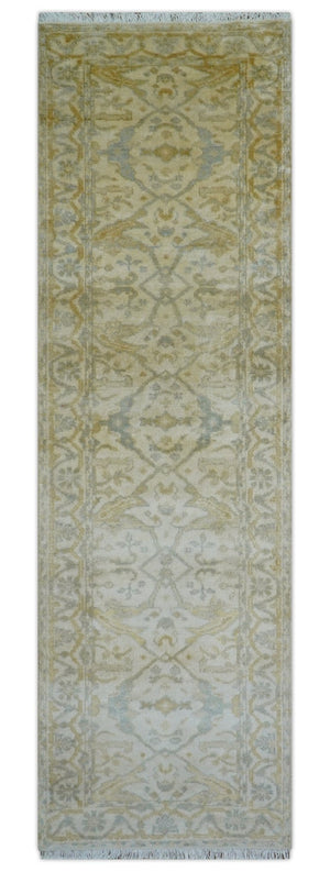 Runner Hand Knotted Traditional Oushak Design Beige 3x10 Wool Rug