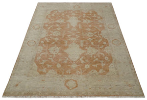 Rust and Beige Hand knotted Oriental Oushak 8x10 wool Area Rug