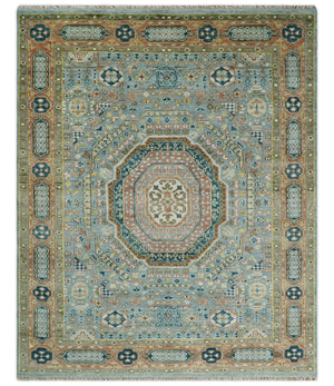 Rust and Blue Mamluk Rug 8x10, 9x12, 10x14 Hand Knotted Antique Style