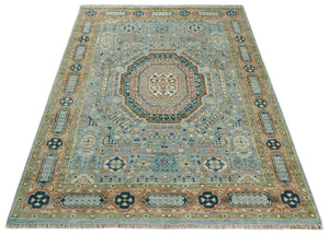Rust and Blue Mamluk Rug 8x10, 9x12, 10x14 Hand Knotted Antique Style