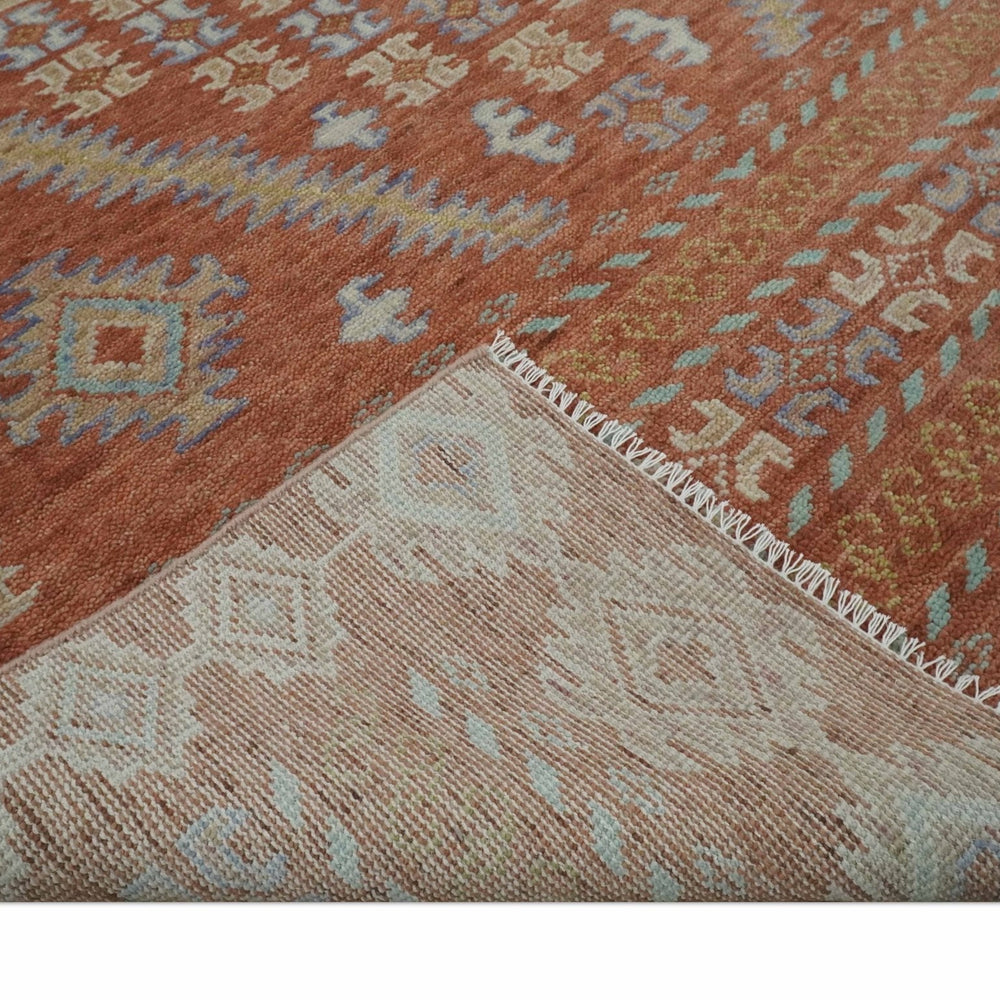 Rust, Beige and Blue Hand knotted Traditional Multi Size Oriental wool Area Rug