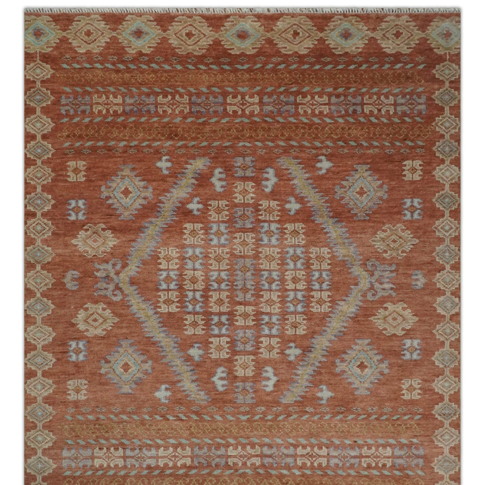 Rust, Beige and Blue Hand knotted Traditional Multi Size Oriental wool Area Rug