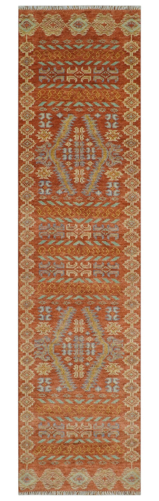 Rust, Beige and Blue Hand knotted Traditional Multi Size Oriental wool Area Rug