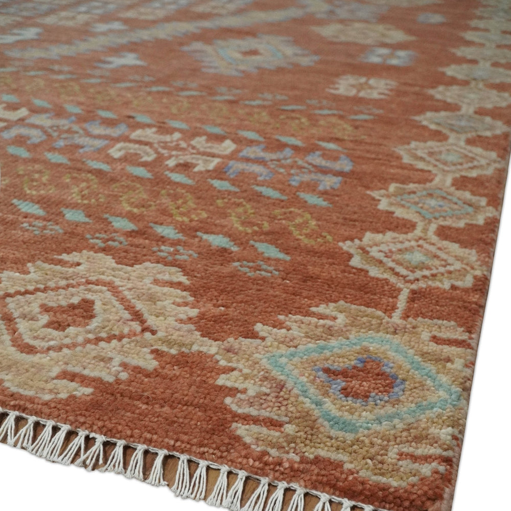 Rust, Beige and Blue Hand knotted Traditional Multi Size Oriental wool Area Rug