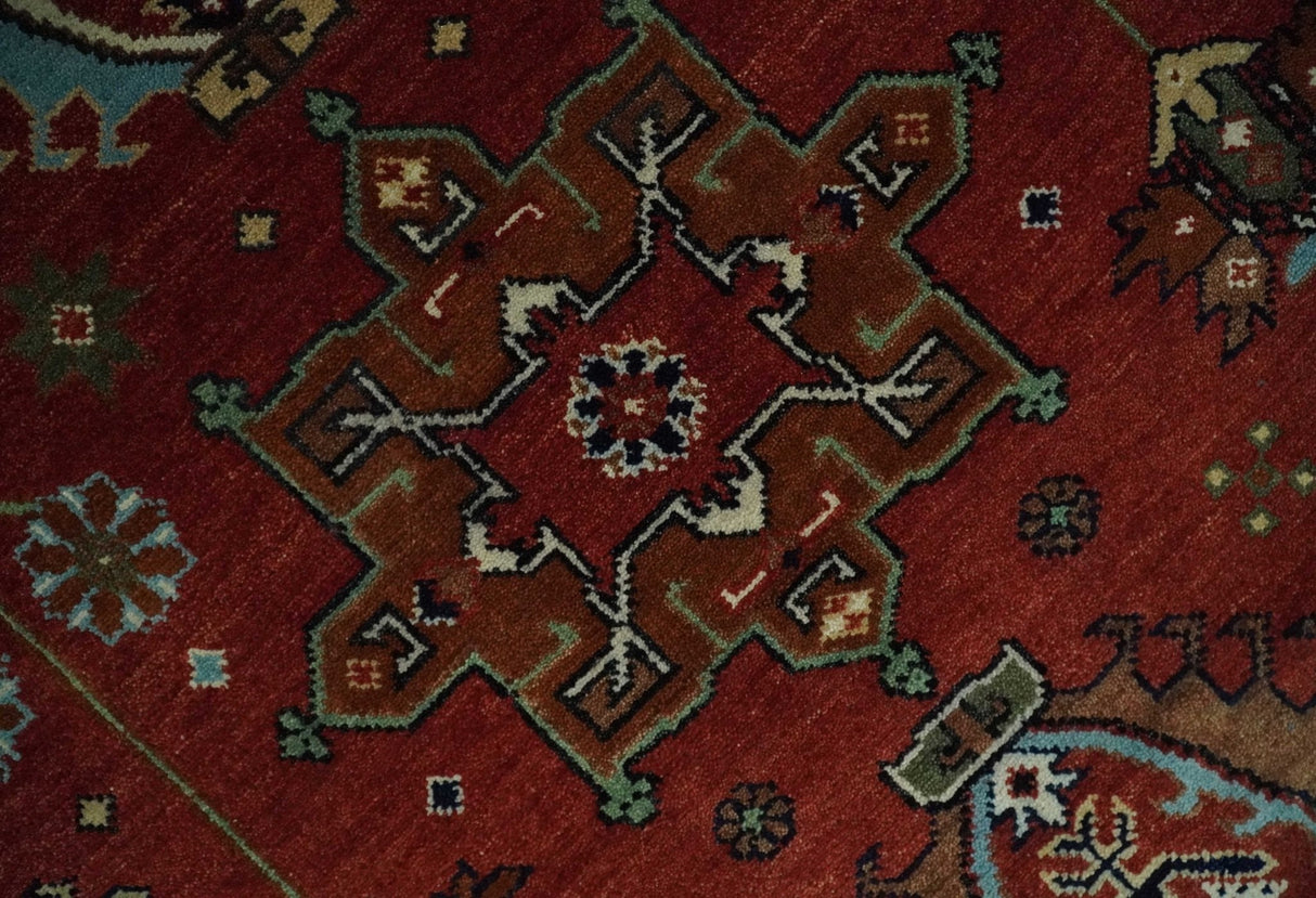 Rust, Blue and Beige Hand Knotted Antique 8x10 Traditional Wool Rug