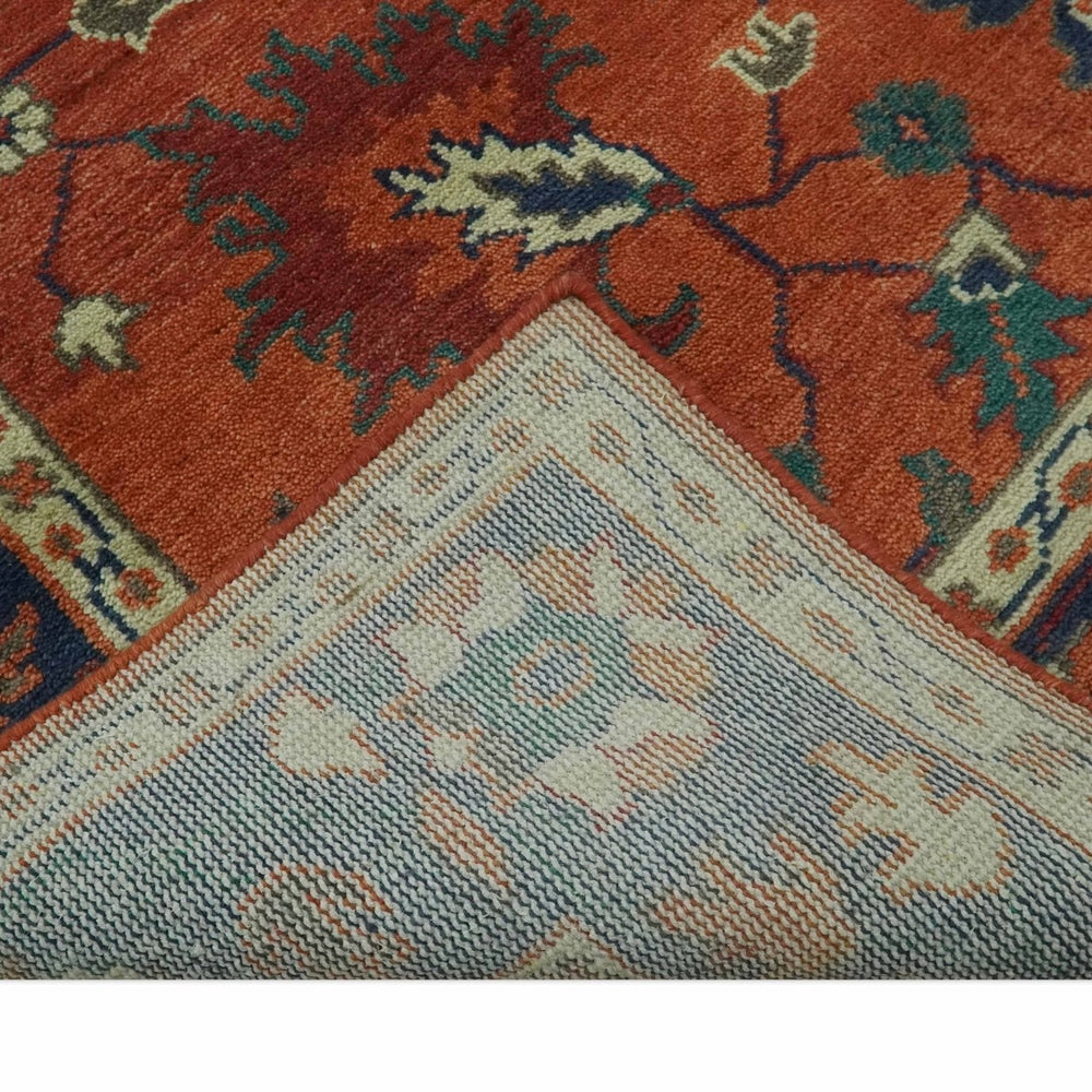 Rust, Blue and Beige Hand Knotted Oriental Oushak Multi Size wool Area Rug