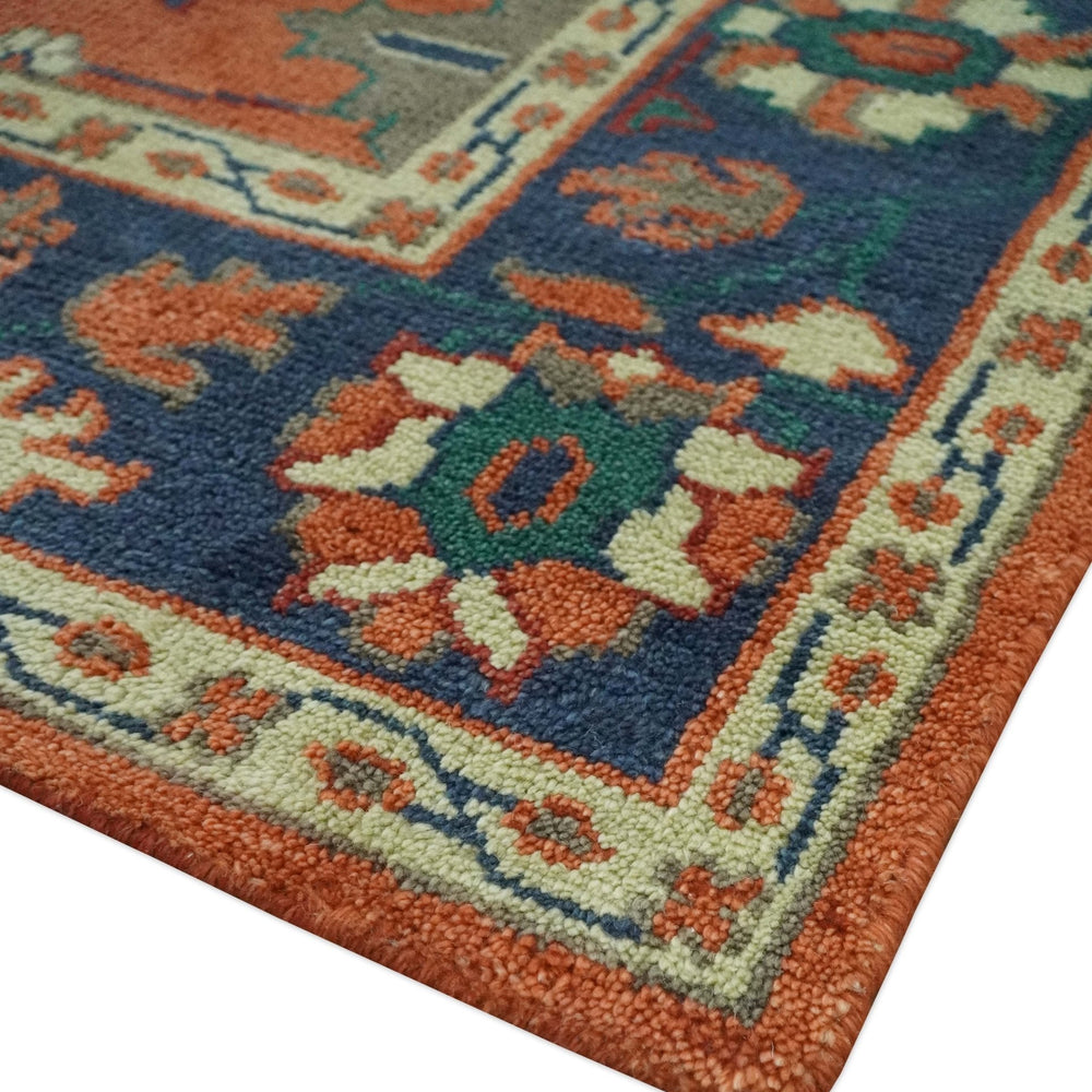 Rust, Blue and Beige Hand Knotted Oriental Oushak Multi Size wool Area Rug