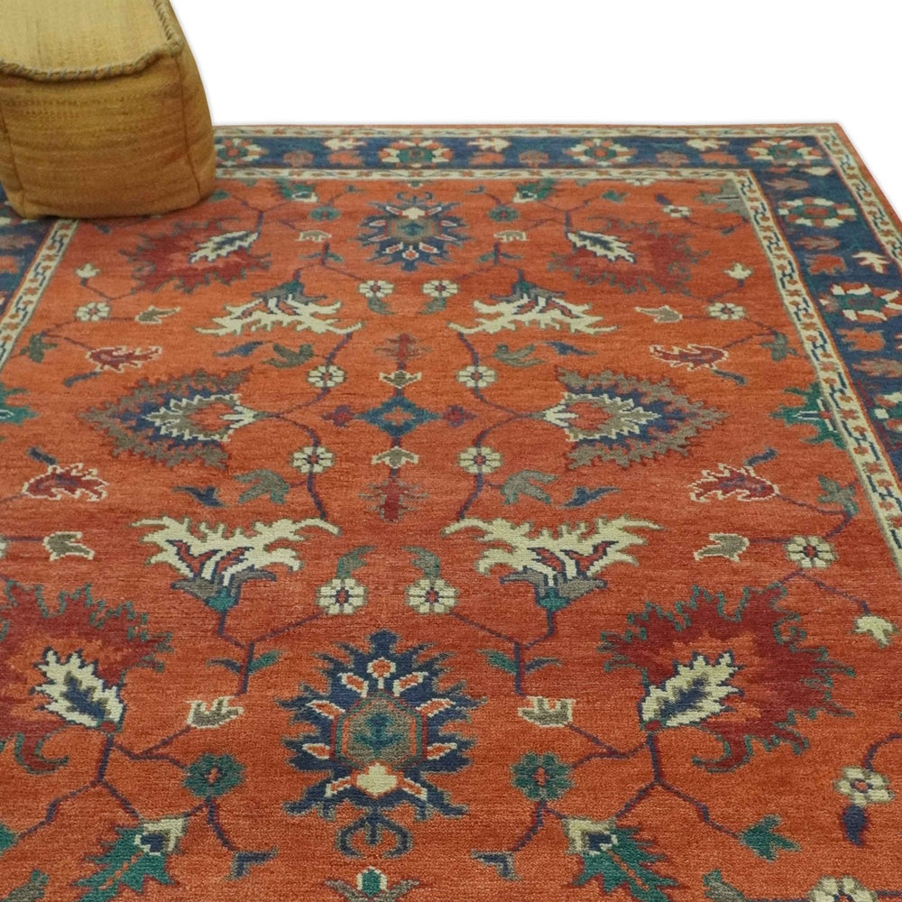 Rust, Blue and Beige Hand Knotted Oriental Oushak Multi Size wool Area Rug