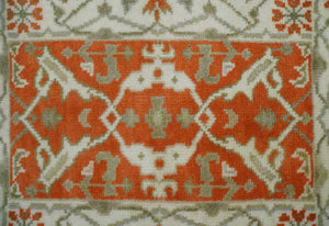 Rust, Ivory and Olive hand knotted 2x3 Oriental Oushak Wool Area Rug