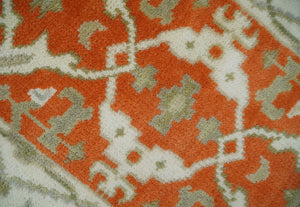 Rust, Ivory and Olive hand knotted 2x3 Oriental Oushak Wool Area Rug