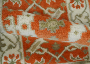 Rust, Ivory and Olive hand knotted 2x3 Oriental Oushak Wool Area Rug