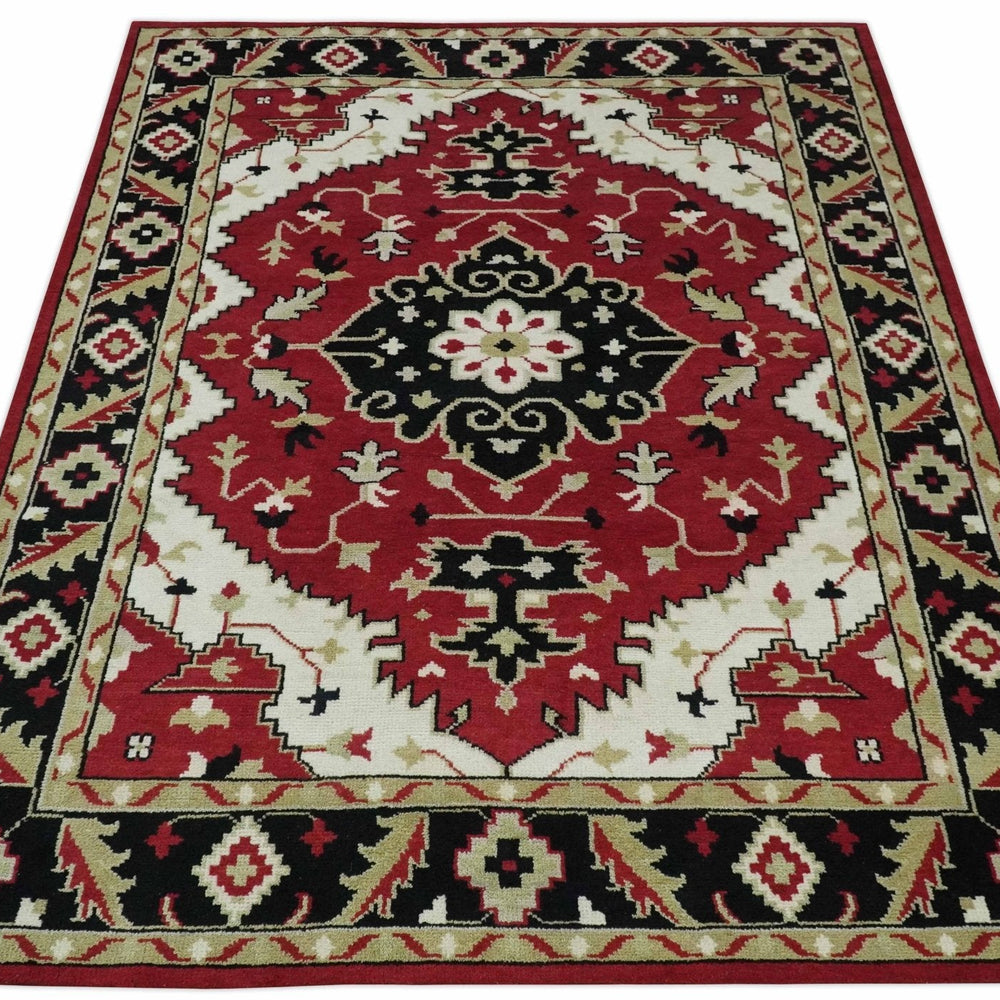 Rust, Ivory, Black and Beige Hand Knotted Traditional Heriz Multi Size wool area Rug